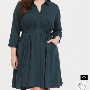 NWT $68 Torrid Mini Challis Button-Front Shirt Dress Green Gables 2X No Belt.
